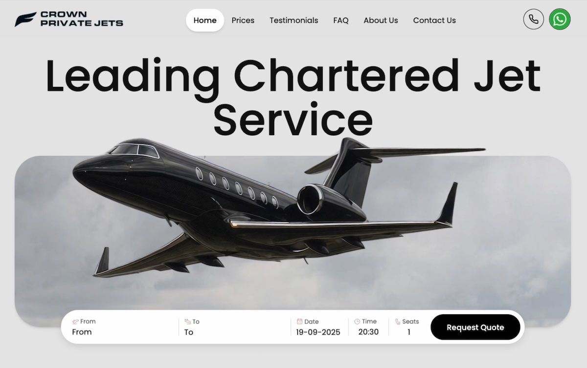 Crown Private Jets — Full-Stack Developer, part-time project screenshot